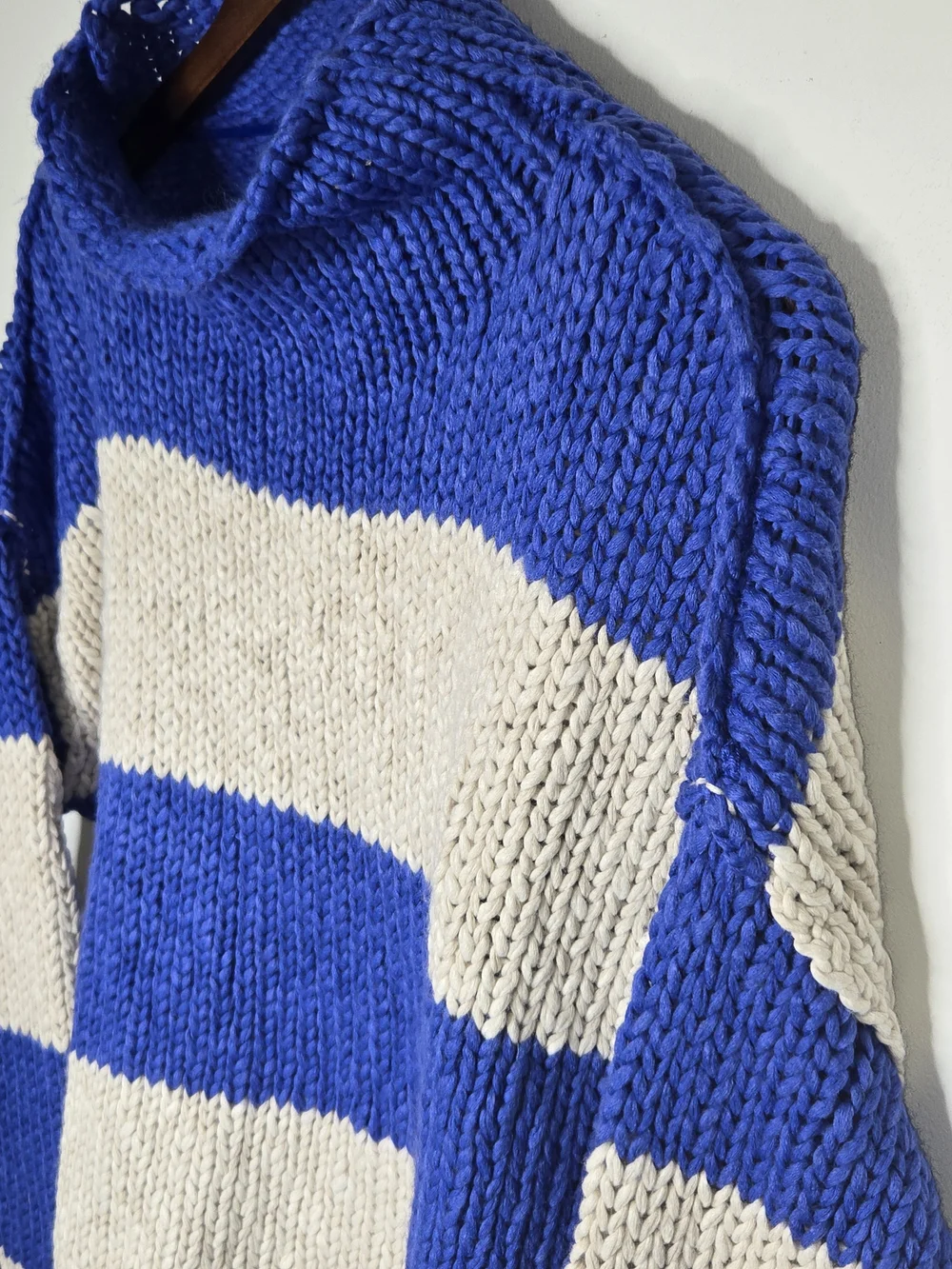 NWT Free People Opal Rollneck Knit Stripe Sweater Cobalt Blue Cream Rugby Top -S